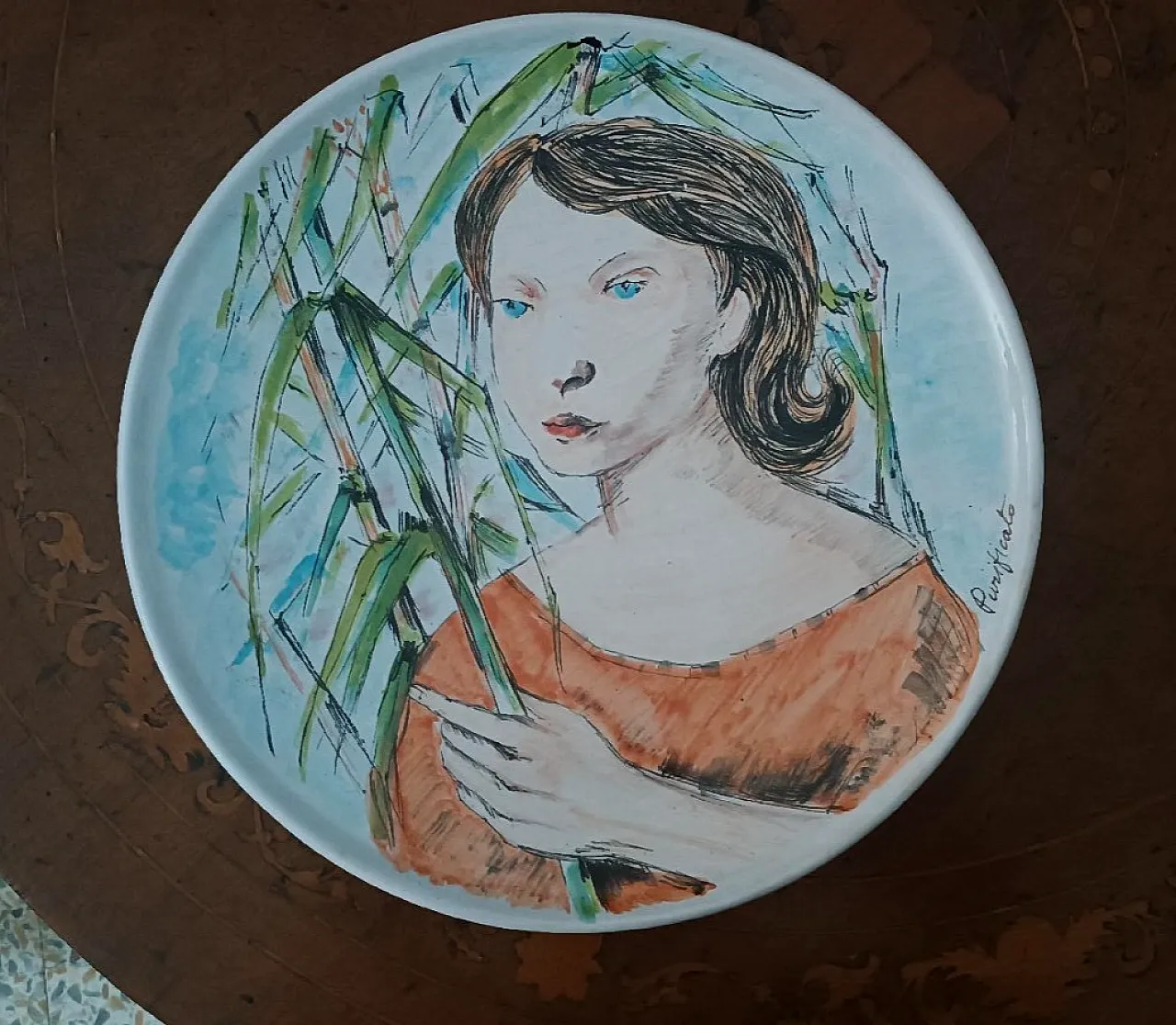 Ceramic plate by Domenico Purificato, 20th century 1