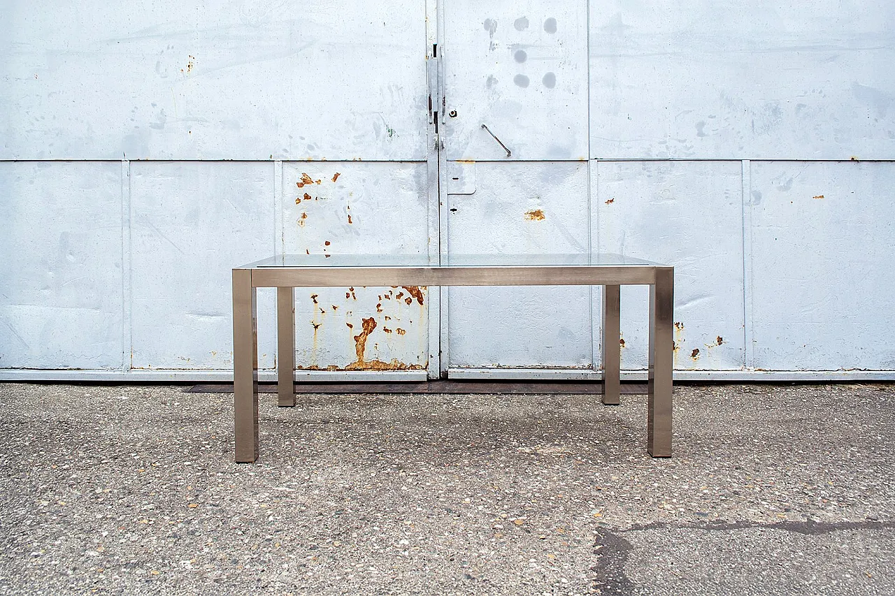 3 Tavoli modulari in acciaio e vetro, anni '80 2