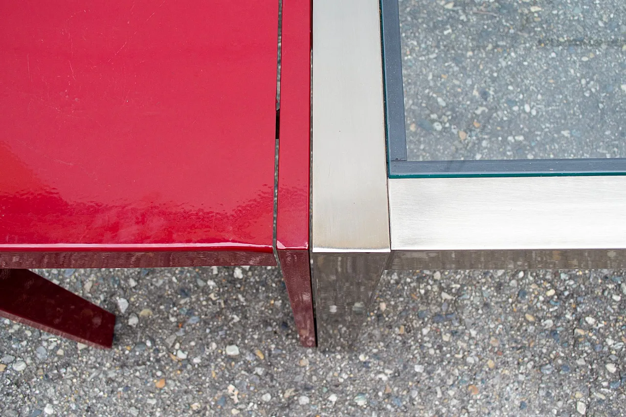 3 Tavoli modulari in acciaio e vetro, anni '80 4