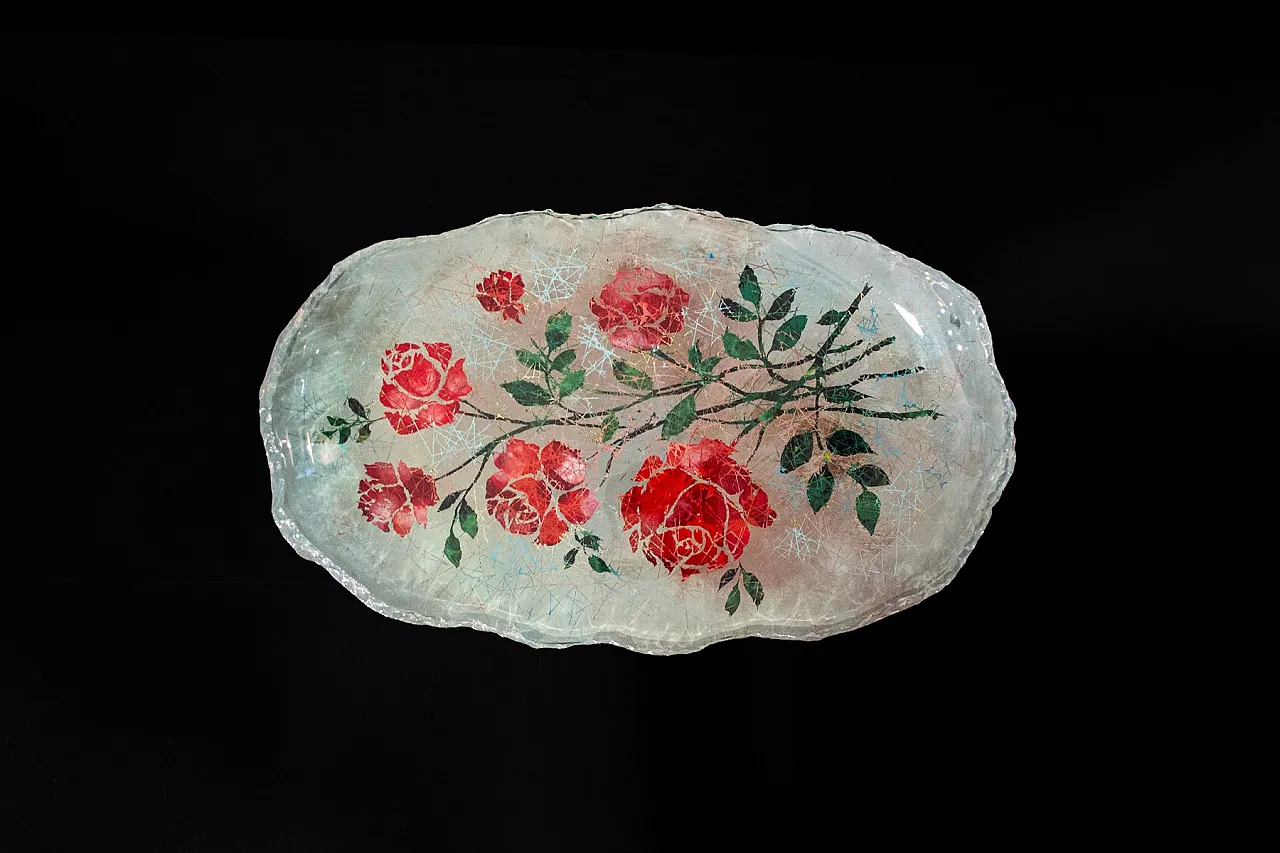 Centrotavola grande in vetro spesso, anni '50 1