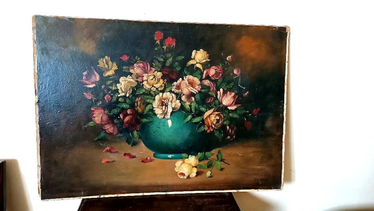 Vase with Archico flowers, oil on canvas, late 19th century 2