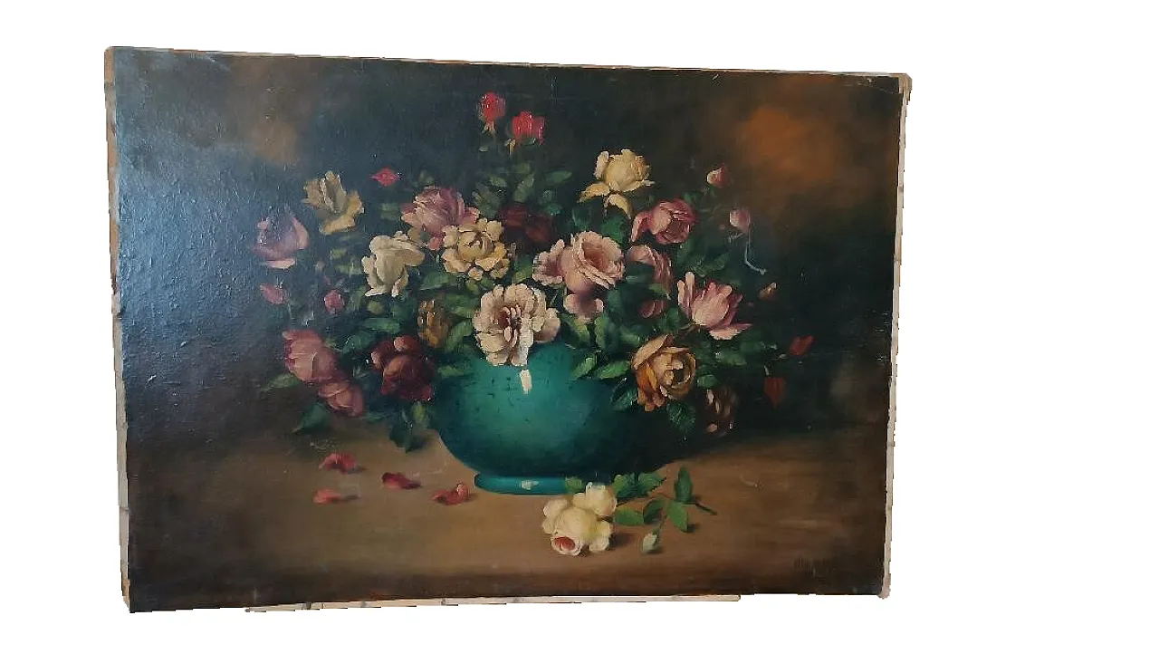 Vase with Archico flowers, oil on canvas, late 19th century 3