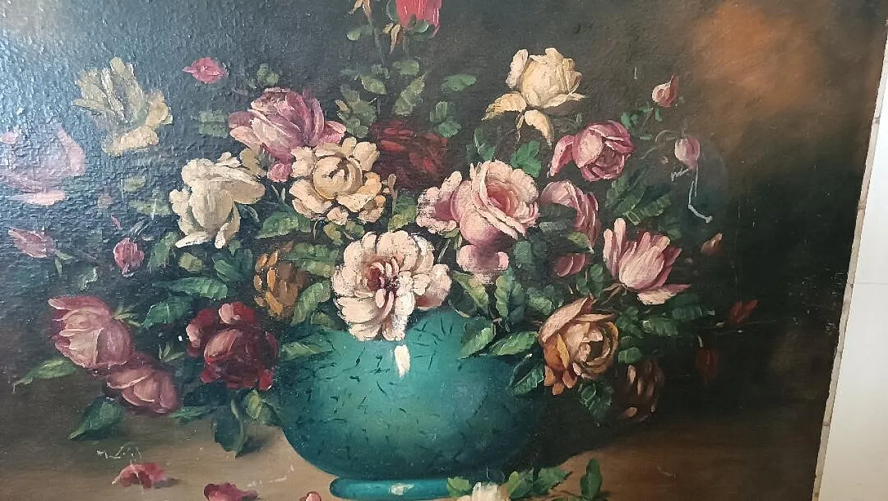 Vase with Archico flowers, oil on canvas, late 19th century 4