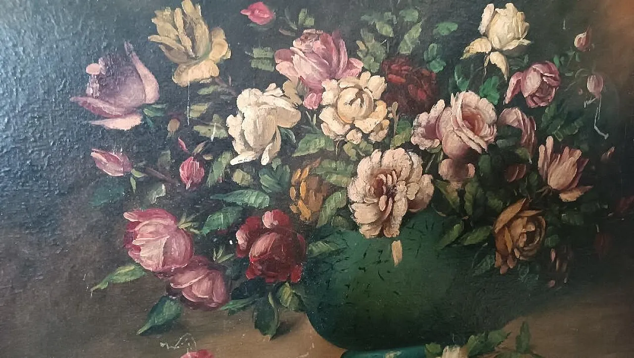 Vase with Archico flowers, oil on canvas, late 19th century 7