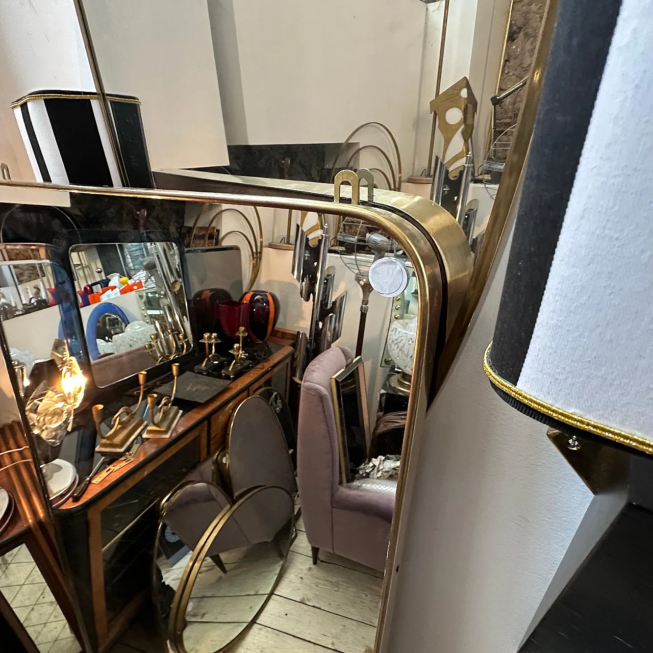 Specchio da parete in ottone in stile Gio Ponti, anni '50 2