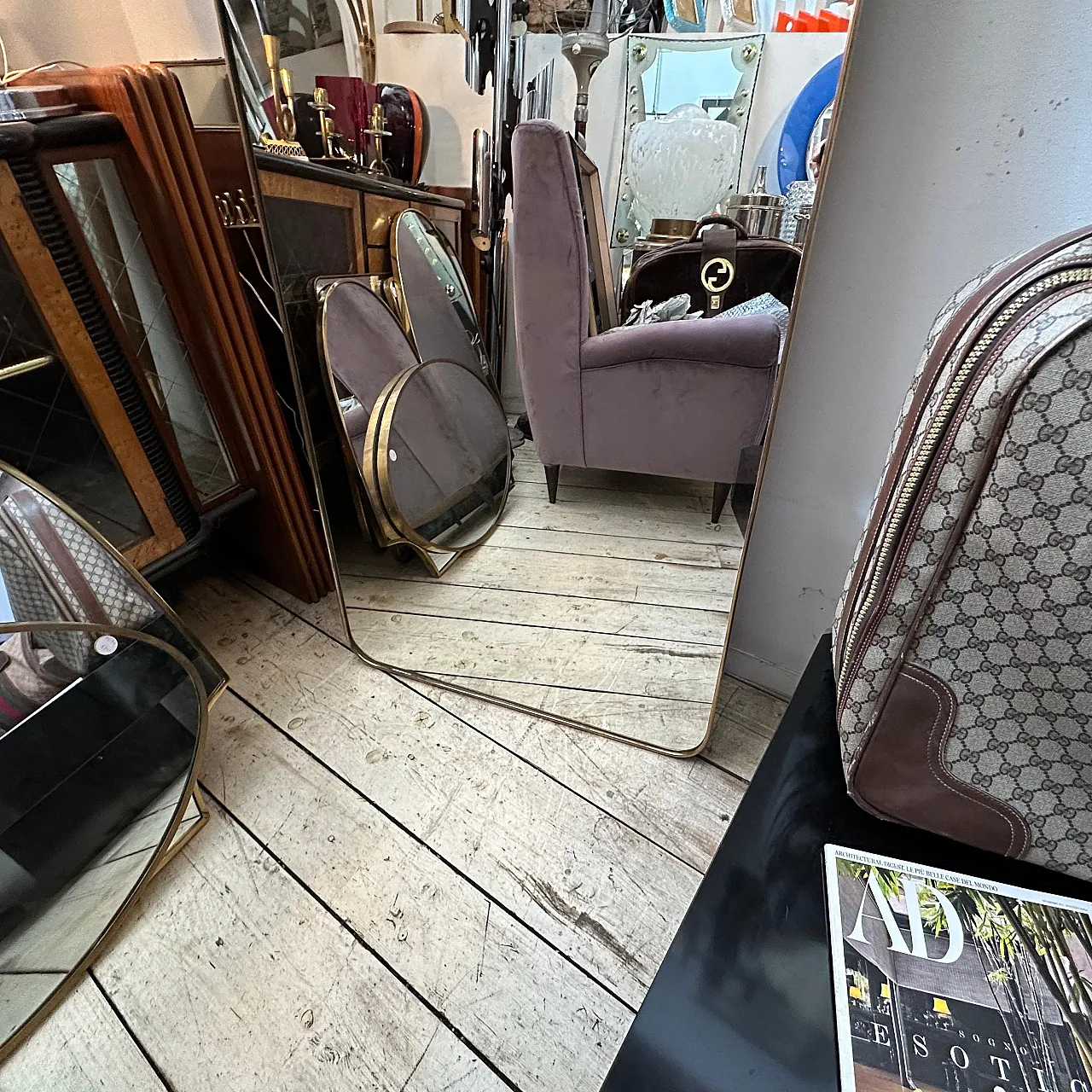 Specchio da parete in ottone in stile Gio Ponti, anni '50 3