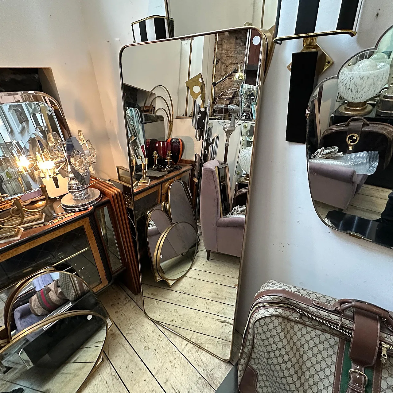 Specchio da parete in ottone in stile Gio Ponti, anni '50 6