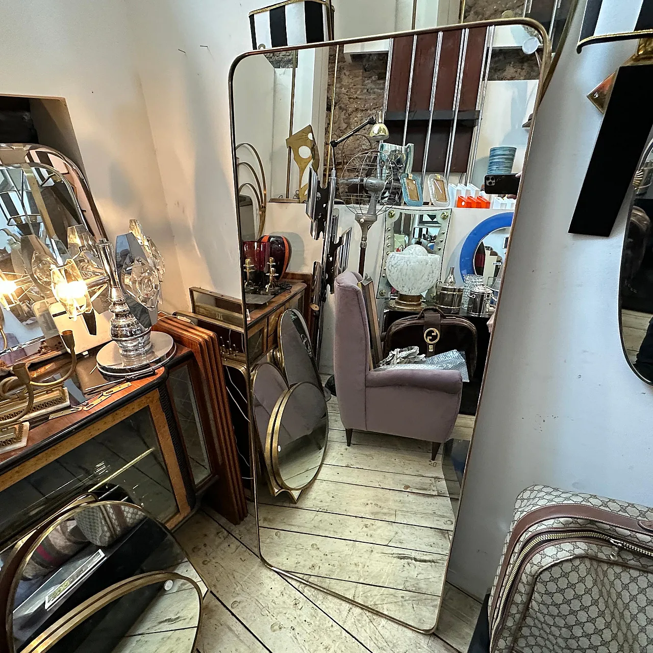 Specchio da parete in ottone in stile Gio Ponti, anni '50 7