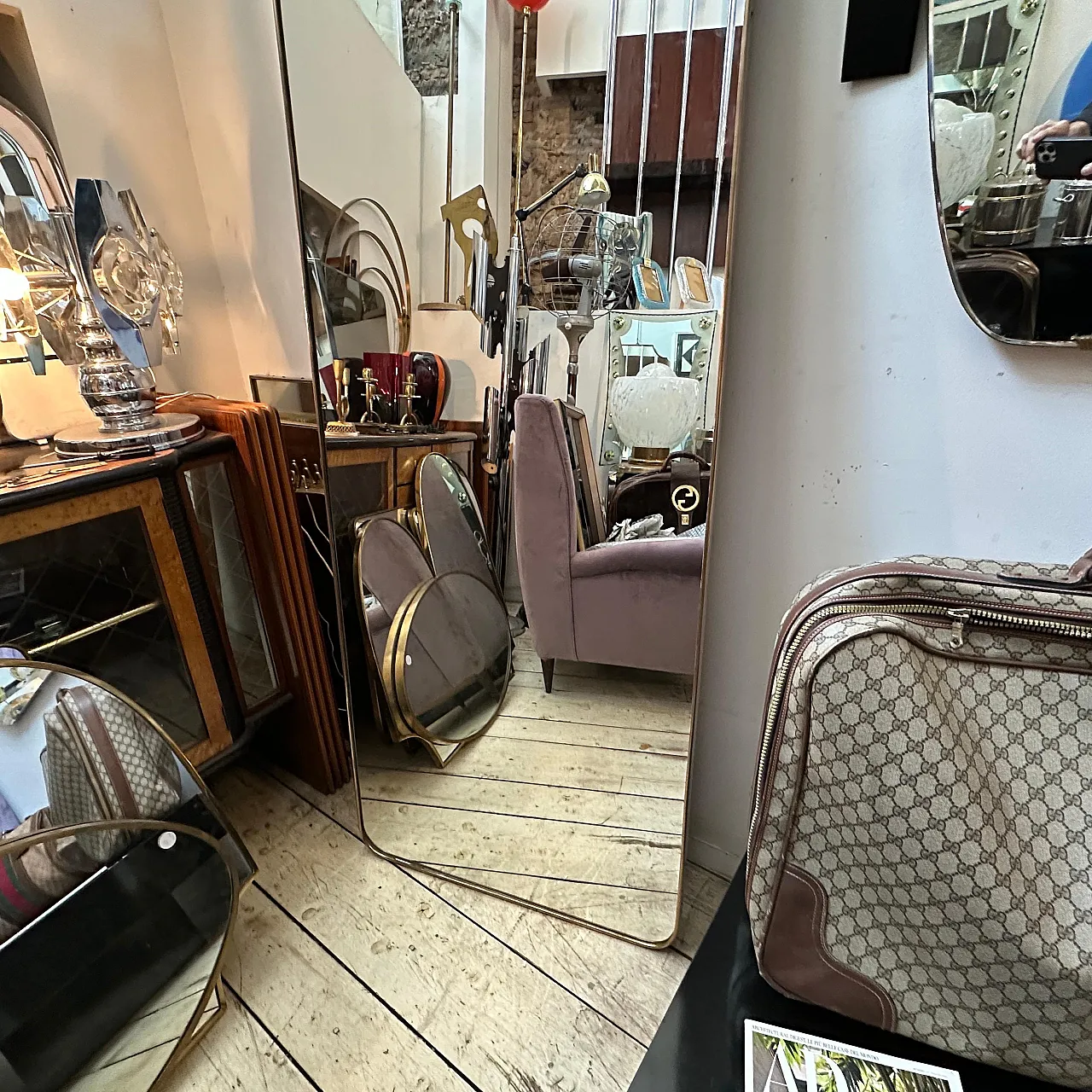 Specchio da parete in ottone in stile Gio Ponti, anni '50 10