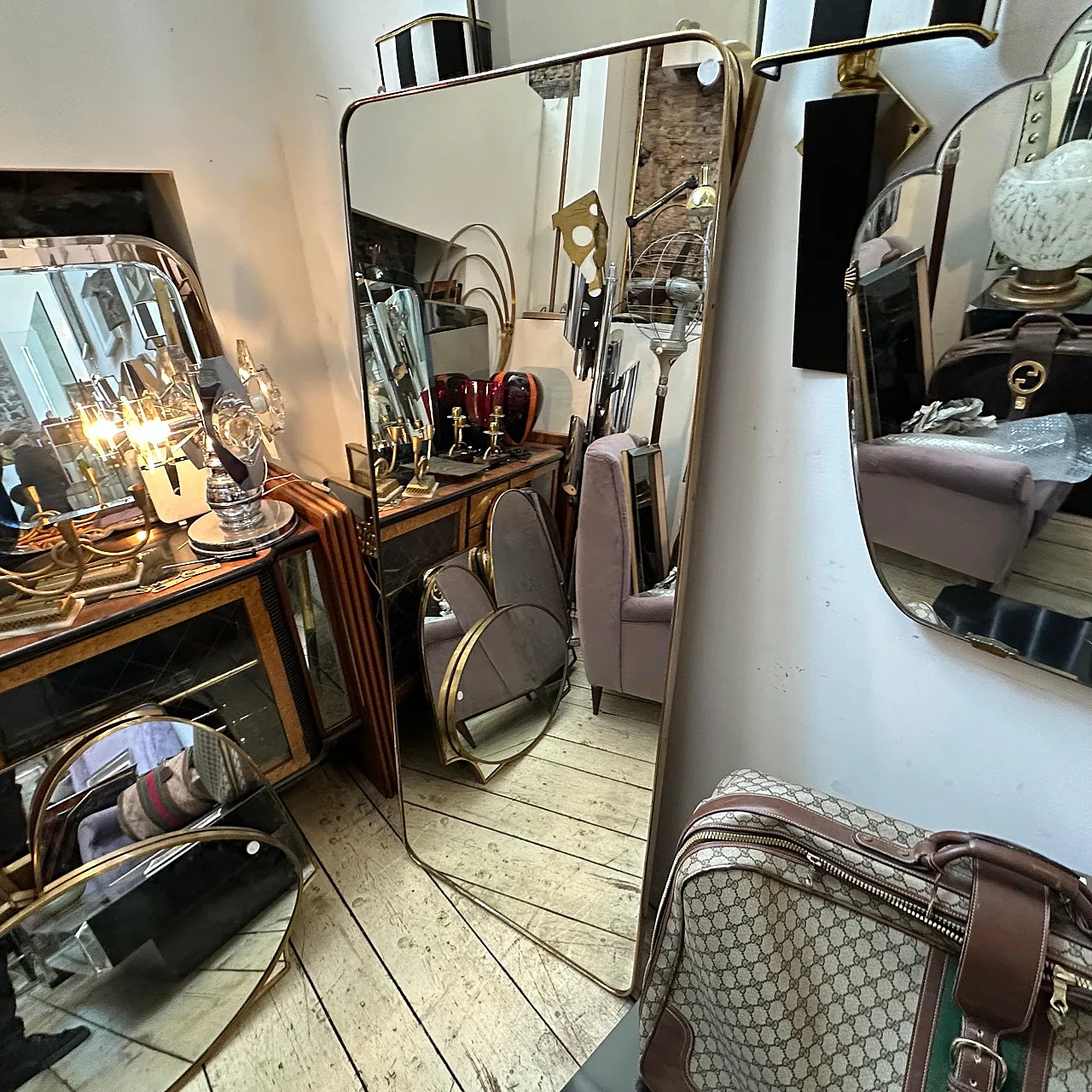 Specchio da parete in ottone in stile Gio Ponti, anni '50 13