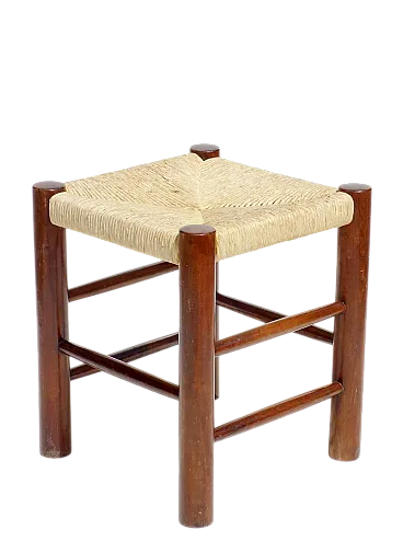 Sgabello Dordogne in vimini di Charlotte Perriand per Robert Sentou, anni '60