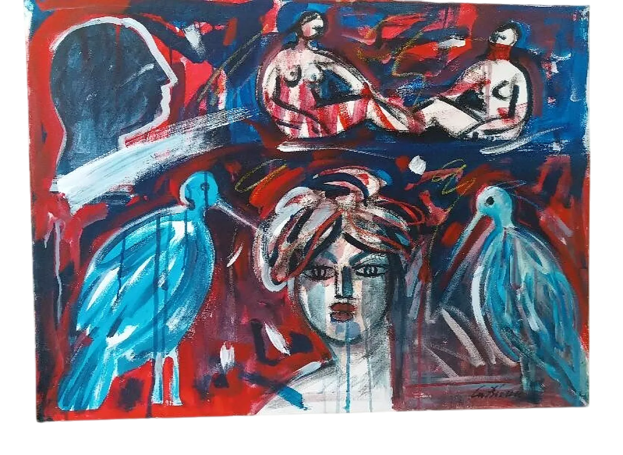 Abstract figurative painting by Dino La Bianca, late 20th century 11