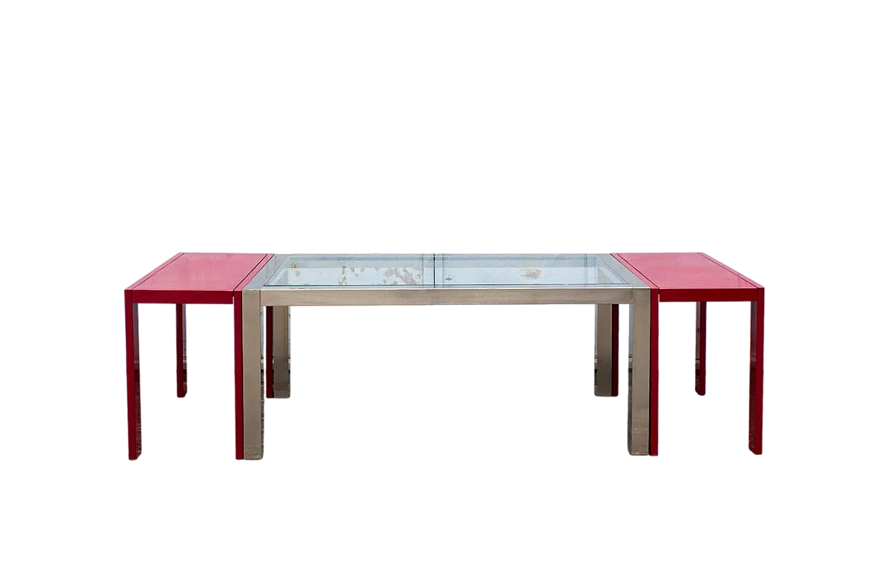 3 Tavoli modulari in acciaio e vetro, anni '80 5