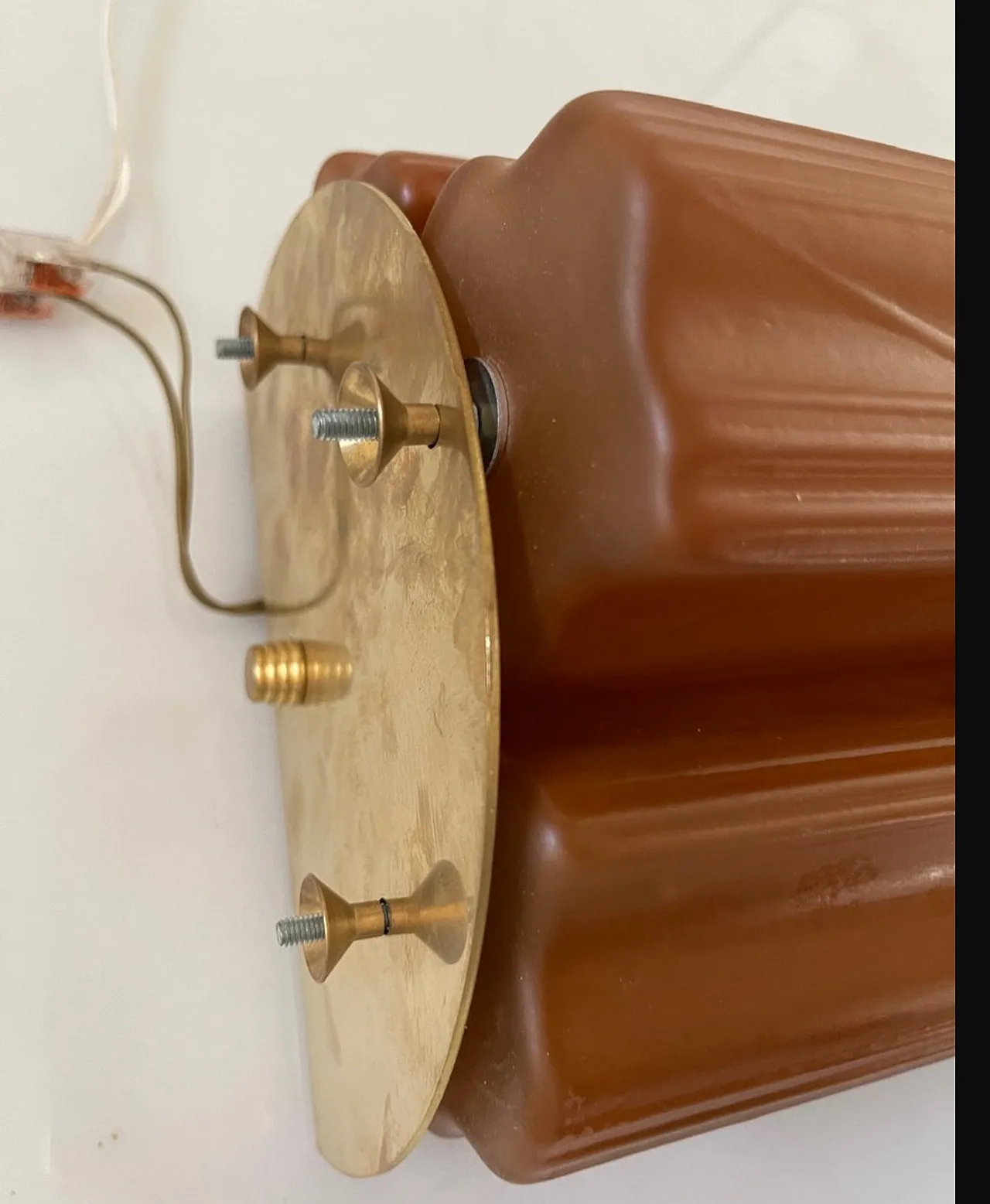Coppia di applique a tubo in vetro color terracotta, anni '80 9