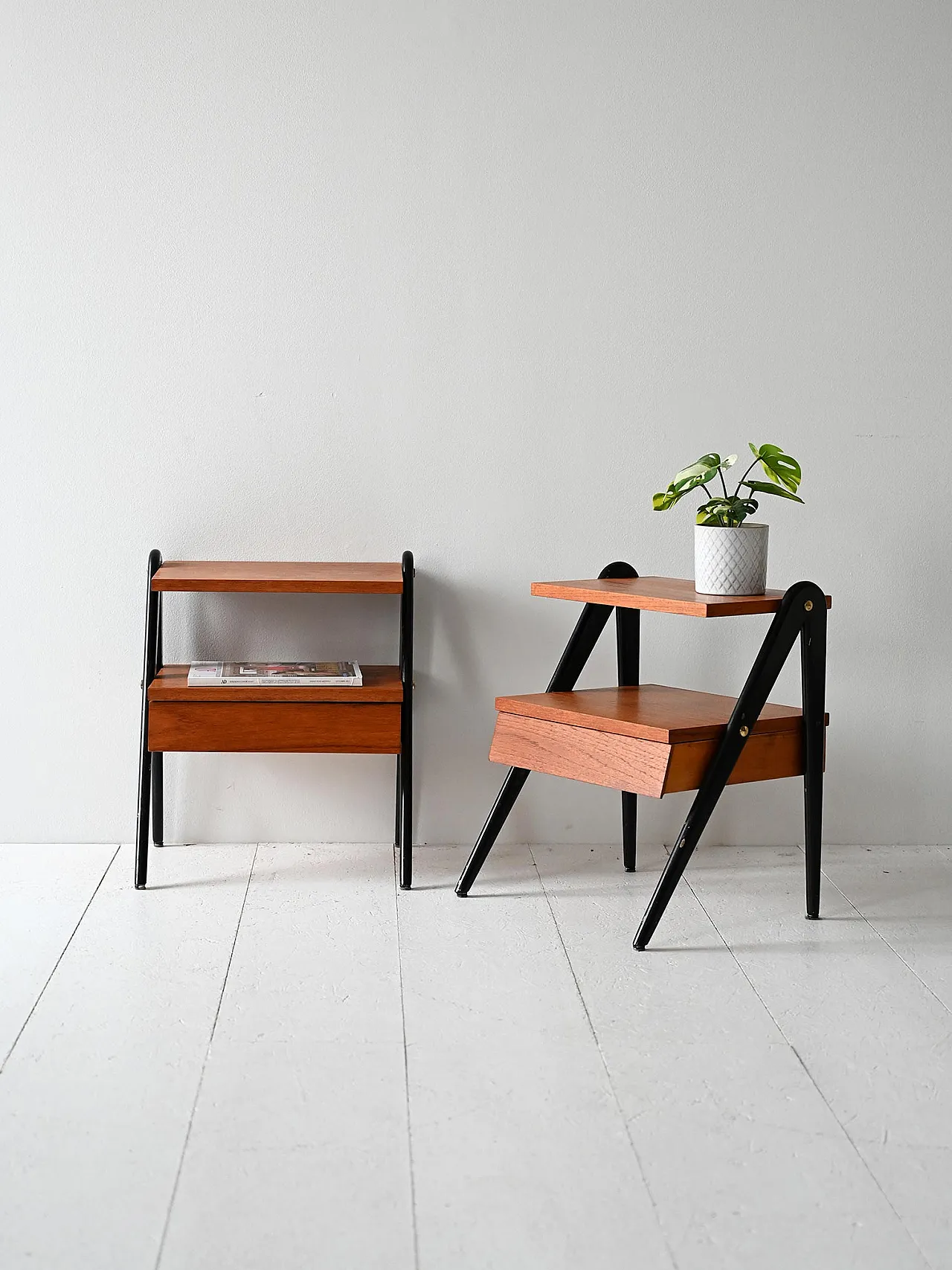 Pair of Scandinavian bedside tables  with black details, 1960s 1