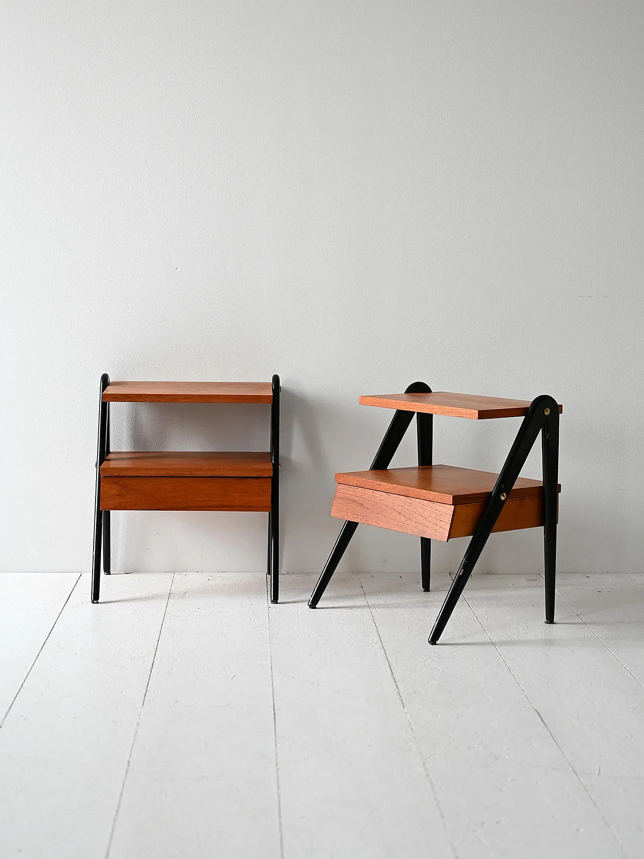 Pair of Scandinavian bedside tables  with black details, 1960s 2