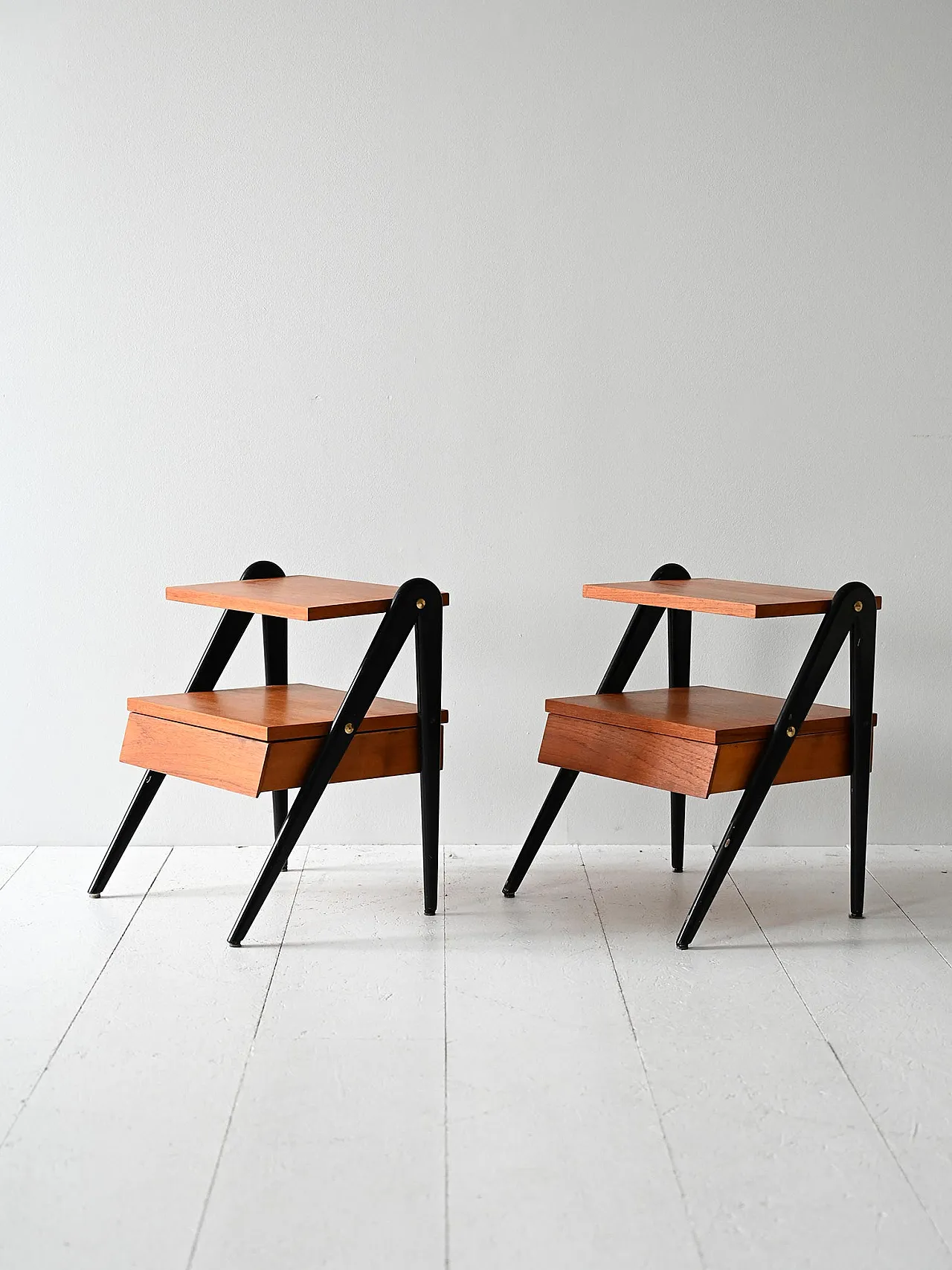 Pair of Scandinavian bedside tables  with black details, 1960s 3