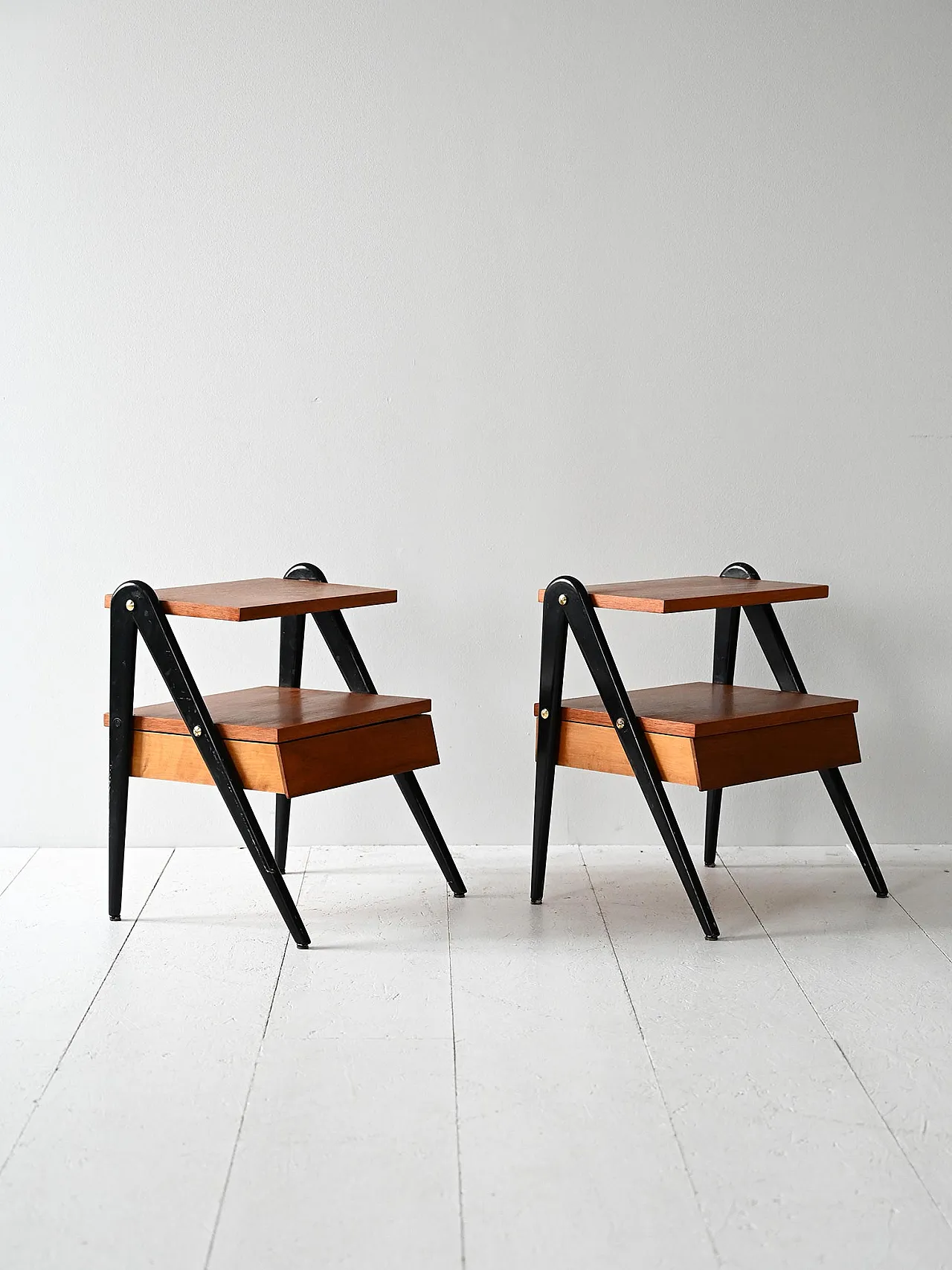 Pair of Scandinavian bedside tables  with black details, 1960s 4