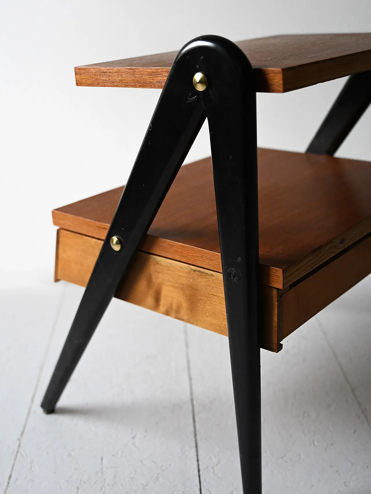 Pair of Scandinavian bedside tables  with black details, 1960s 5