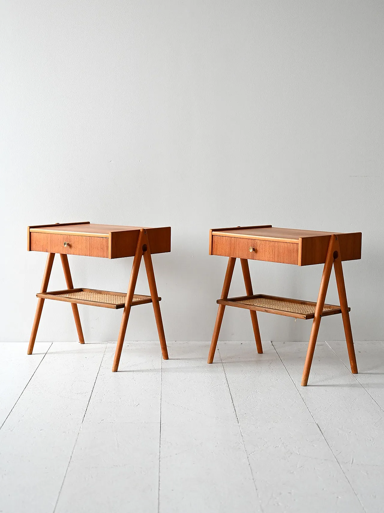 Pair of Scandinavian teak bedside tables,.60s 3