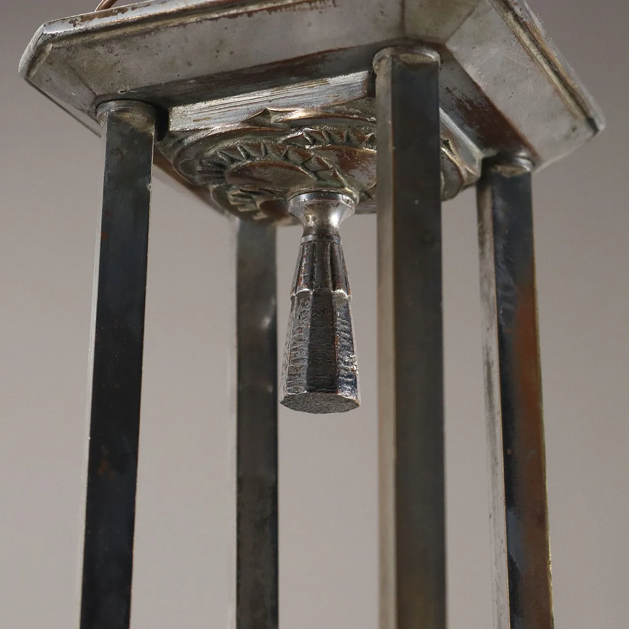 Lampadario Art Déco in ottone nichelato e vetro di Degué, anni '20 5