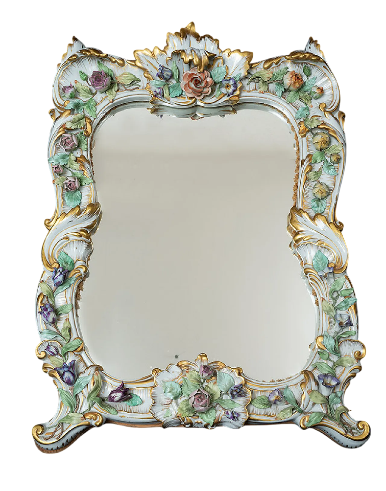 Specchiera in porcellana policroma di Capodimonte, primo '900 8