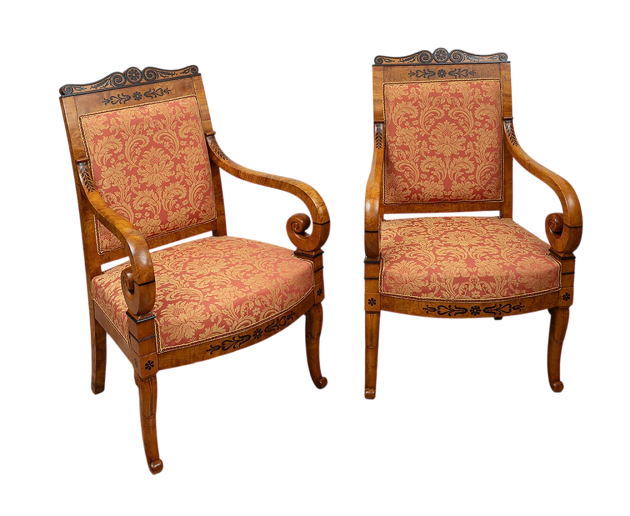 Coppia di poltrone Carlo X in radica di olmo e amaranto, '800 6