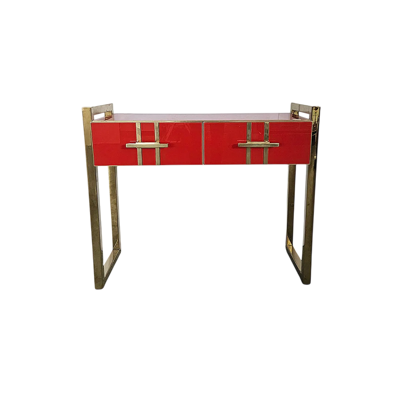 Consolle in vetro con due cassetti, anni '90 8