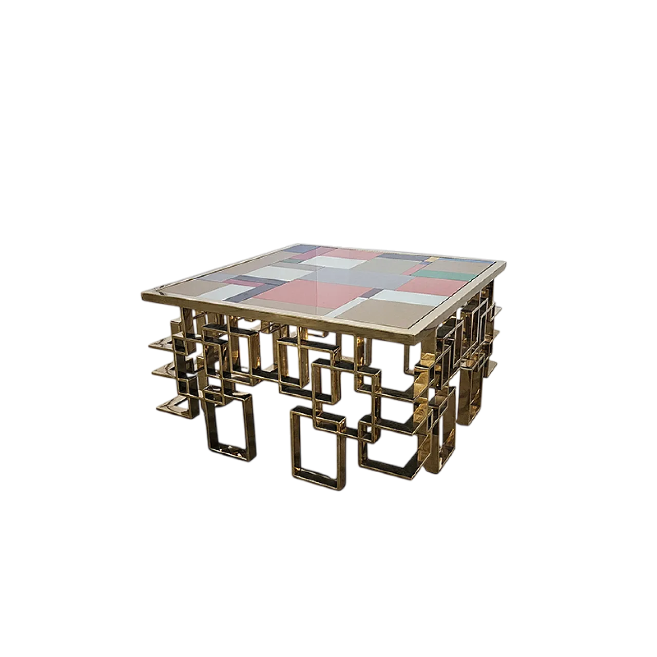 Tavolino da salotto in acciaio e top in vetro di Murano, anni '90 7