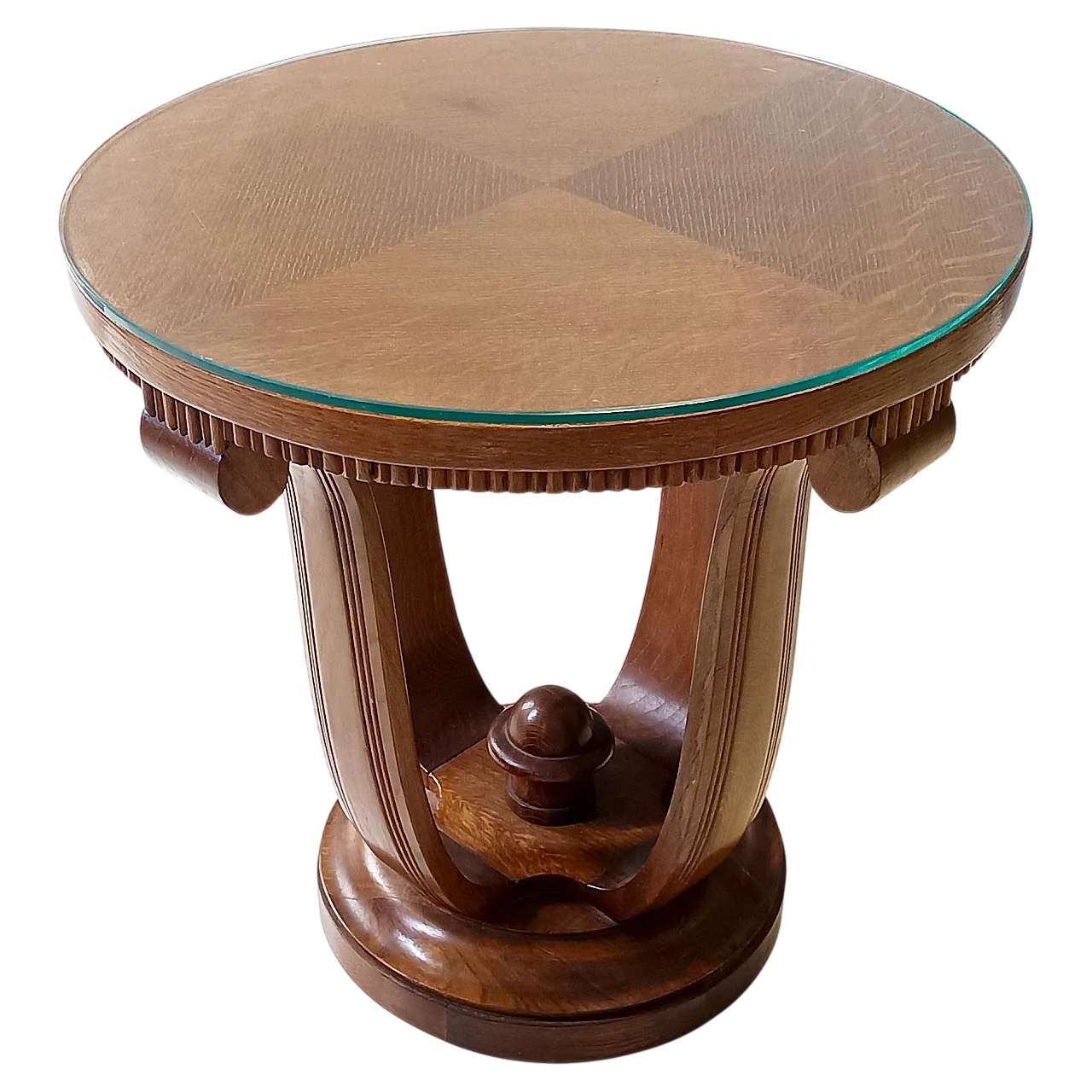 Tavolino rotondo in rovere e vetro Art Déco, anni '40 10