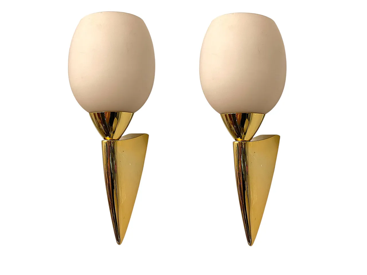 Pink Opaline Glass Brass Notice, 1960s, Set of 2 1