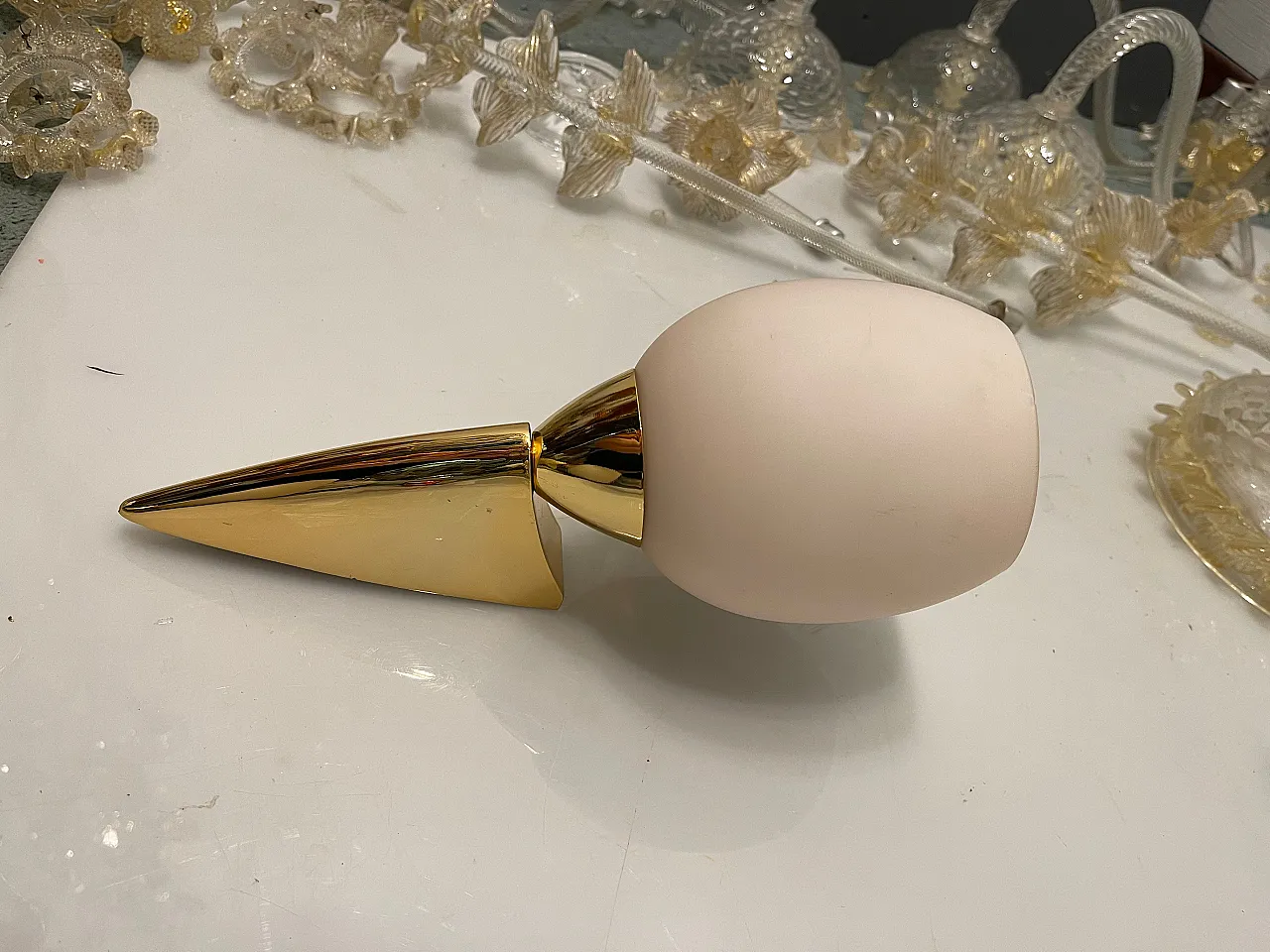 Pink Opaline Glass Brass Notice, 1960s, Set of 2 2