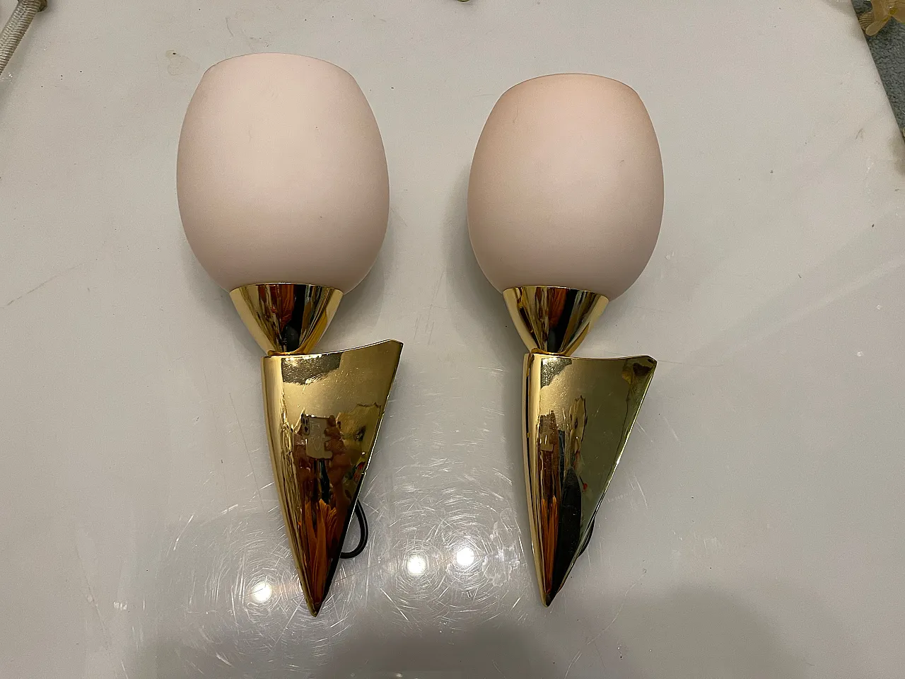 Pink Opaline Glass Brass Notice, 1960s, Set of 2 4