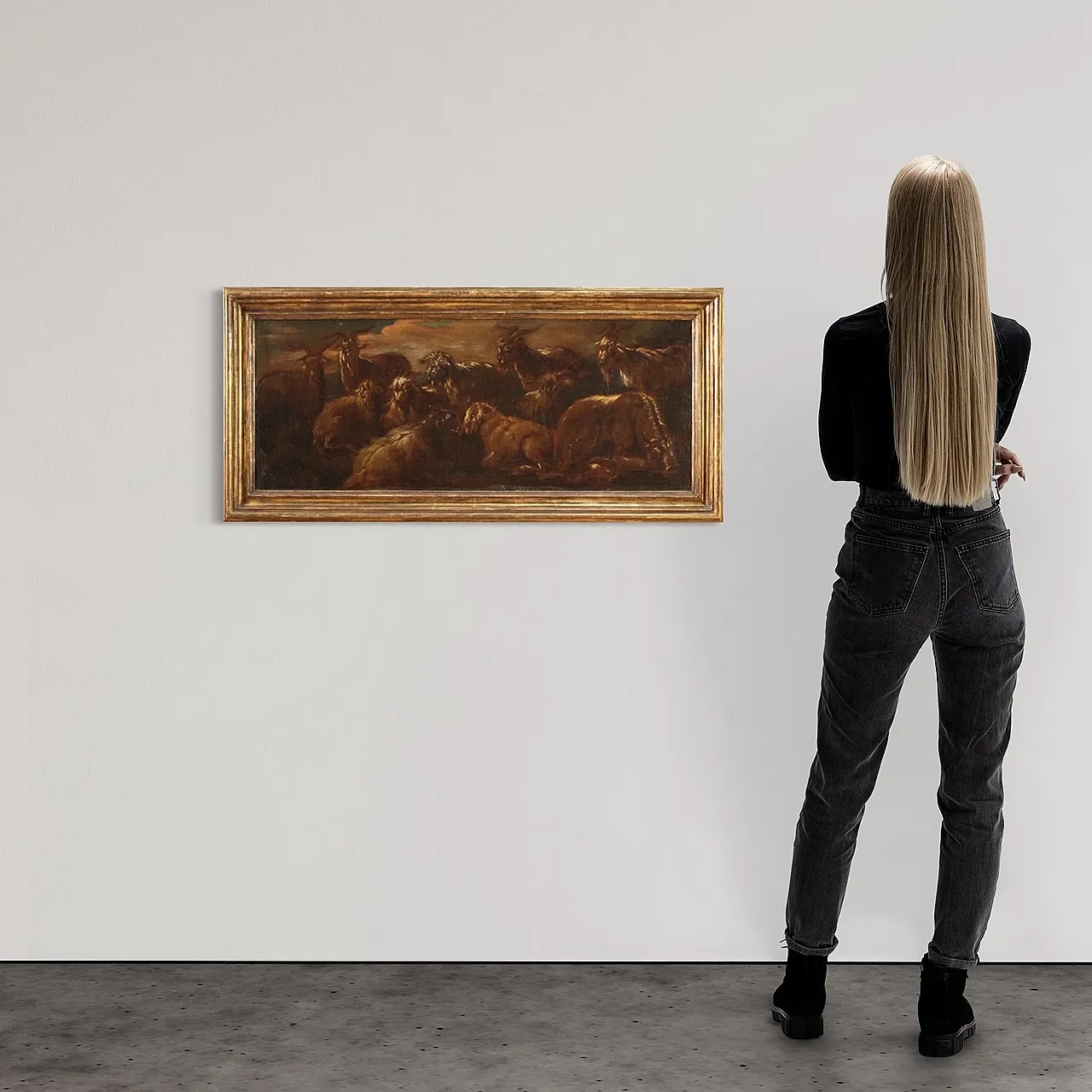 Ancient landscape painting with 17th century goats 1