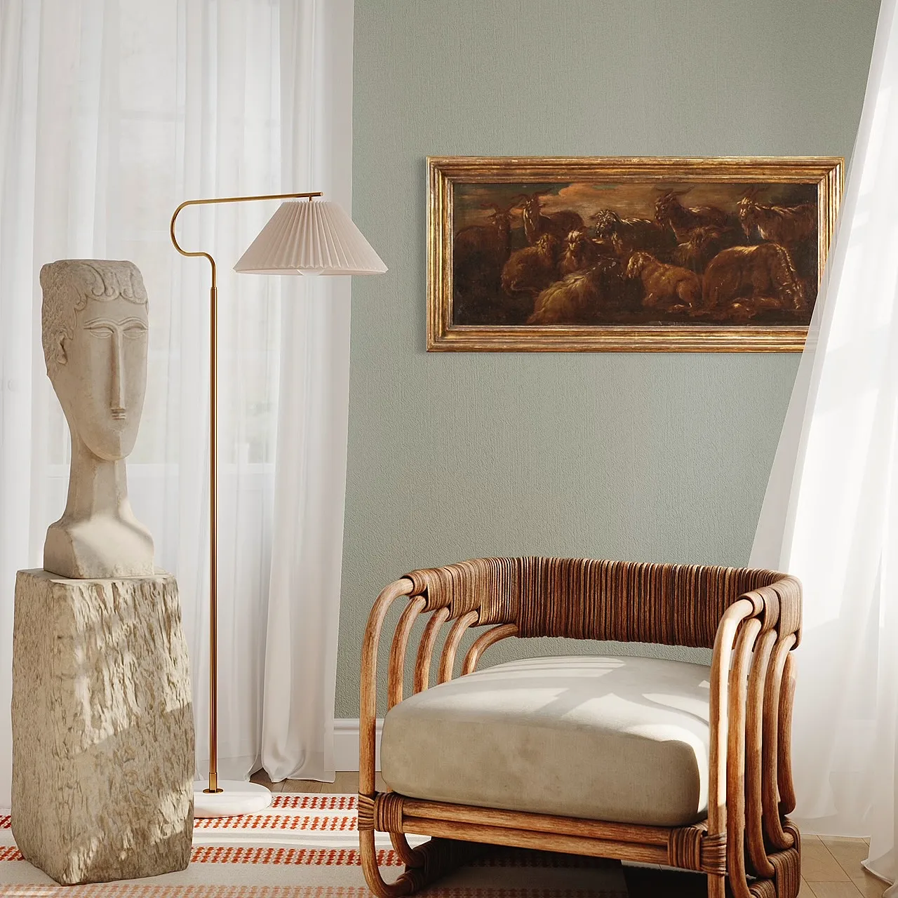 Ancient landscape painting with 17th century goats 3