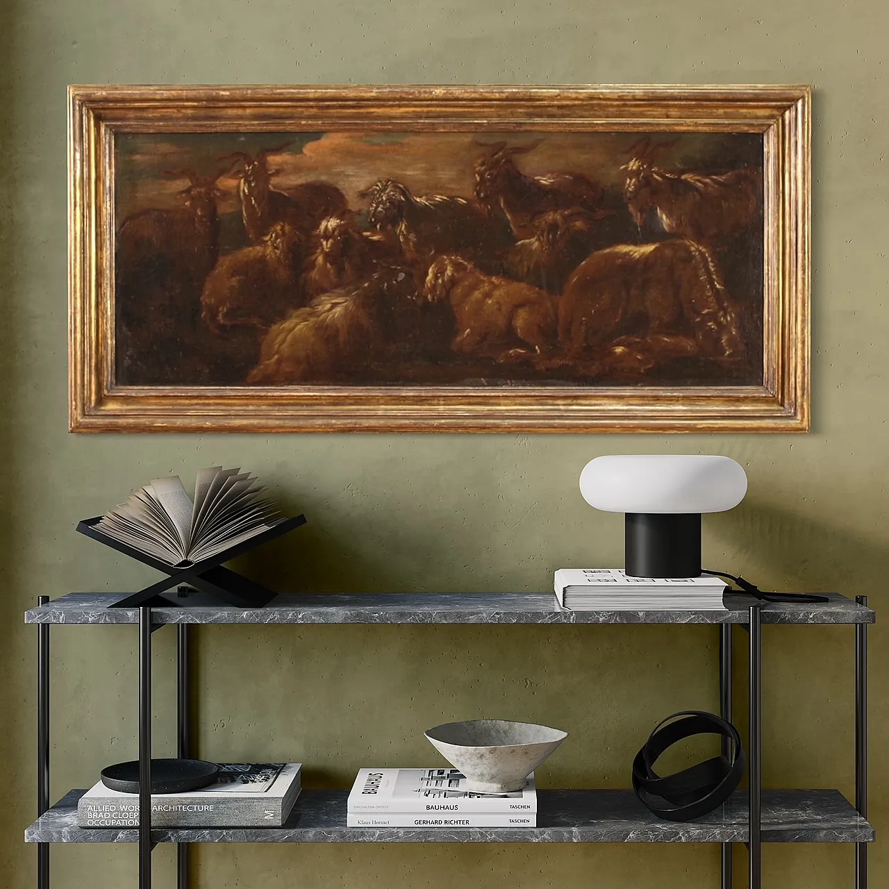 Ancient landscape painting with 17th century goats 4