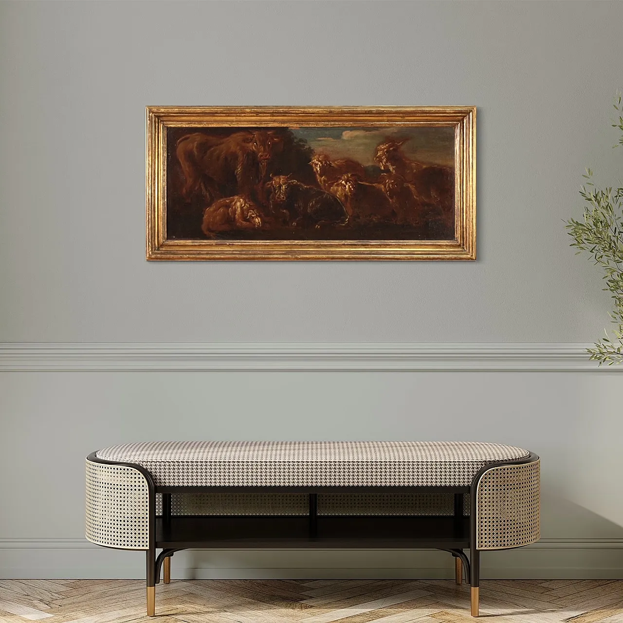 Rosa da Tivoli style,Landscape and animals, oil painting, 19th century 1