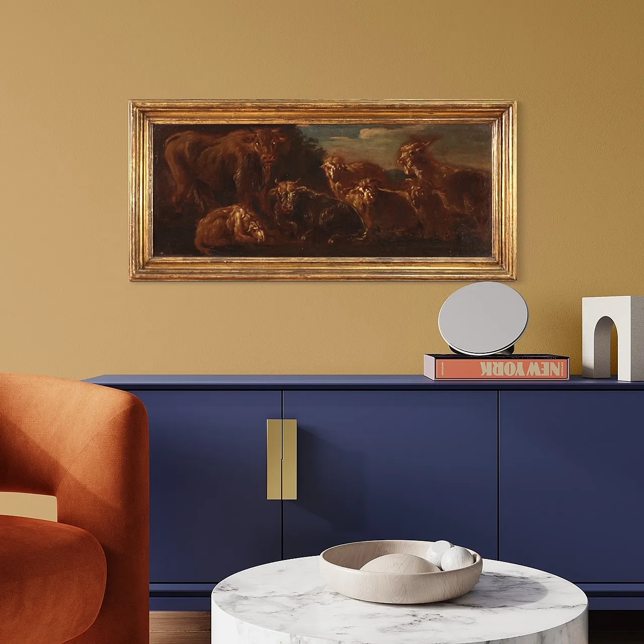 Rosa da Tivoli style,Landscape and animals, oil painting, 19th century 2