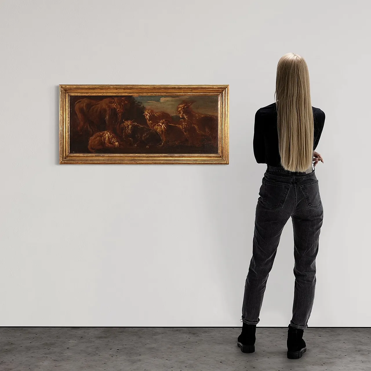 Rosa da Tivoli style,Landscape and animals, oil painting, 19th century 4