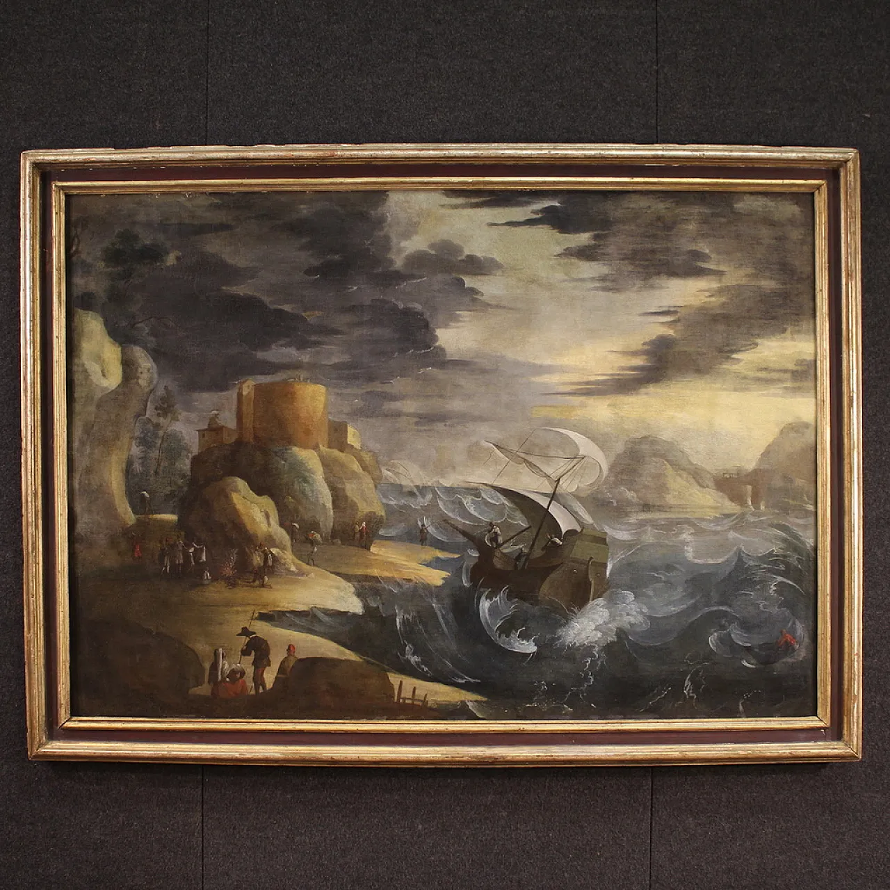 Mare in tempesta, grande dipinto ad olio su tela, metà ‘600 1