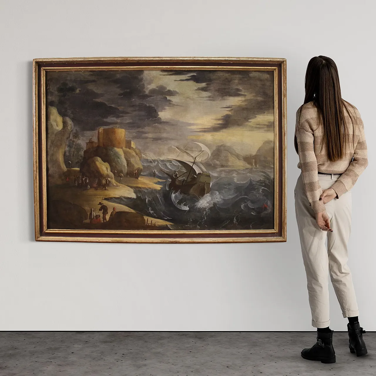 Mare in tempesta, grande dipinto ad olio su tela, metà ‘600 2