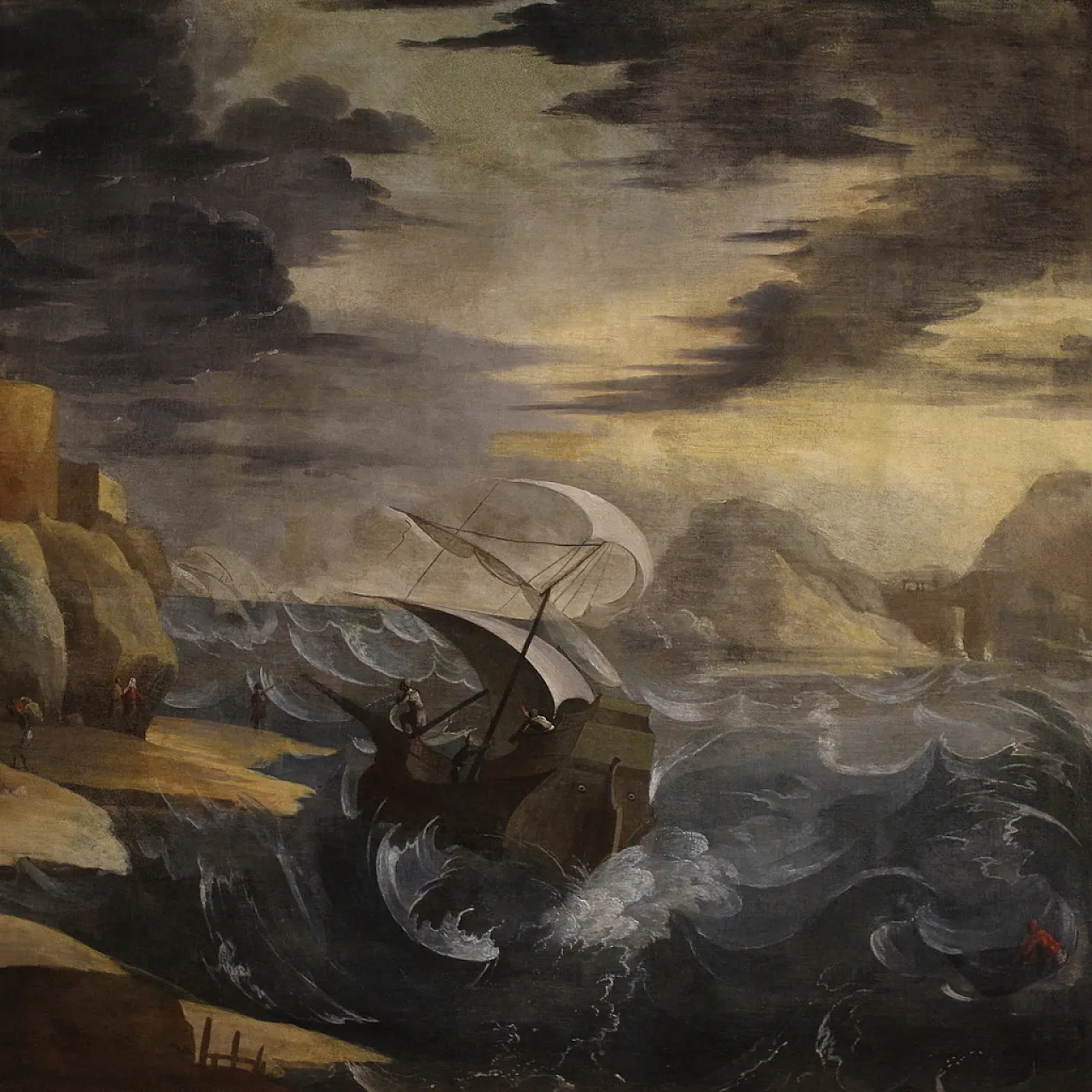 Mare in tempesta, grande dipinto ad olio su tela, metà ‘600 3