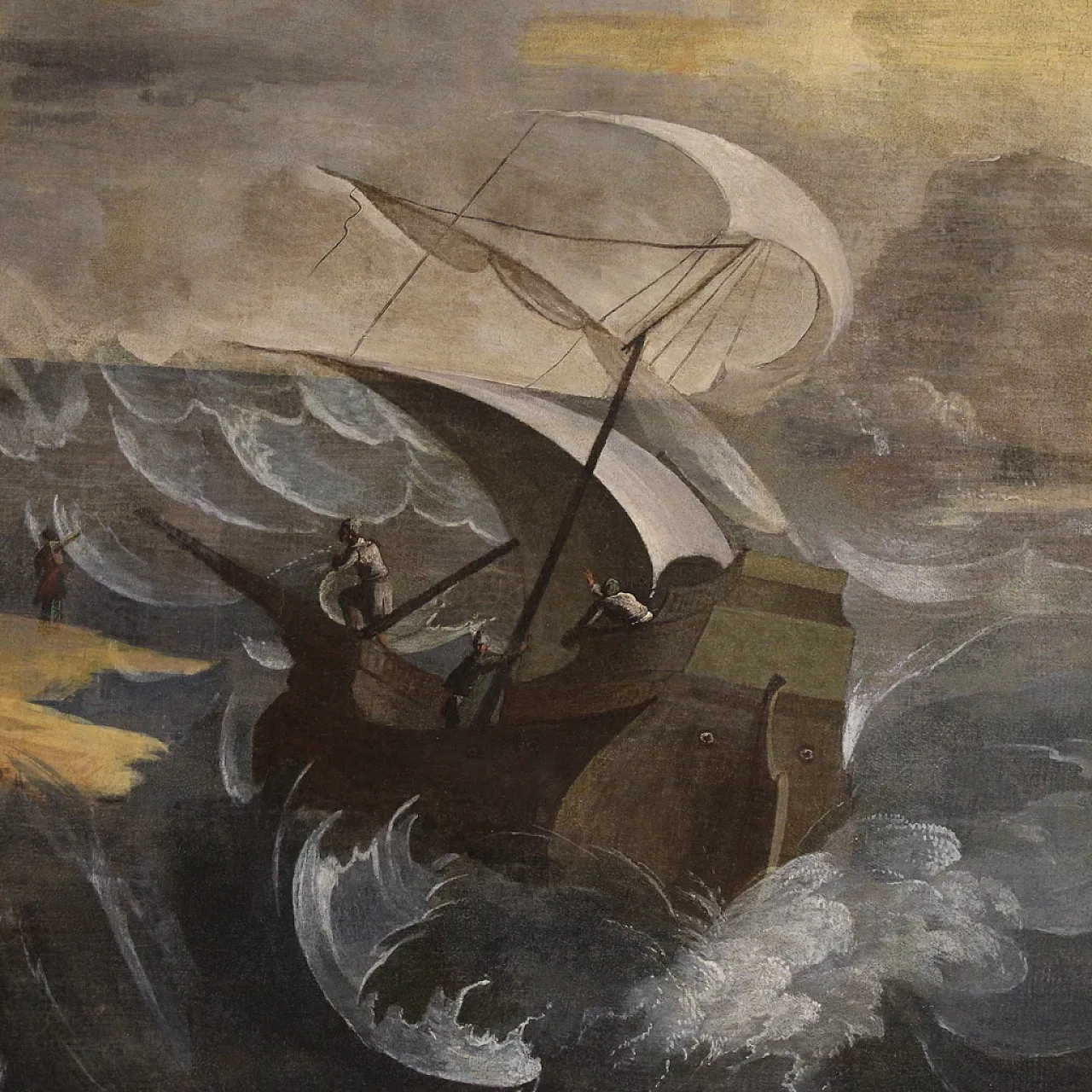 Mare in tempesta, grande dipinto ad olio su tela, metà ‘600 6