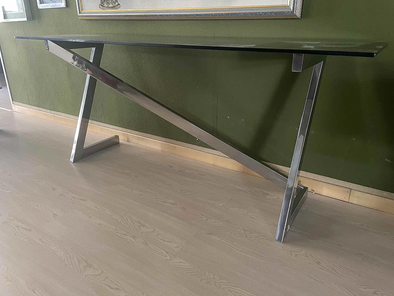 Stainless steel and glass console by Romeo Rega, 70s 2