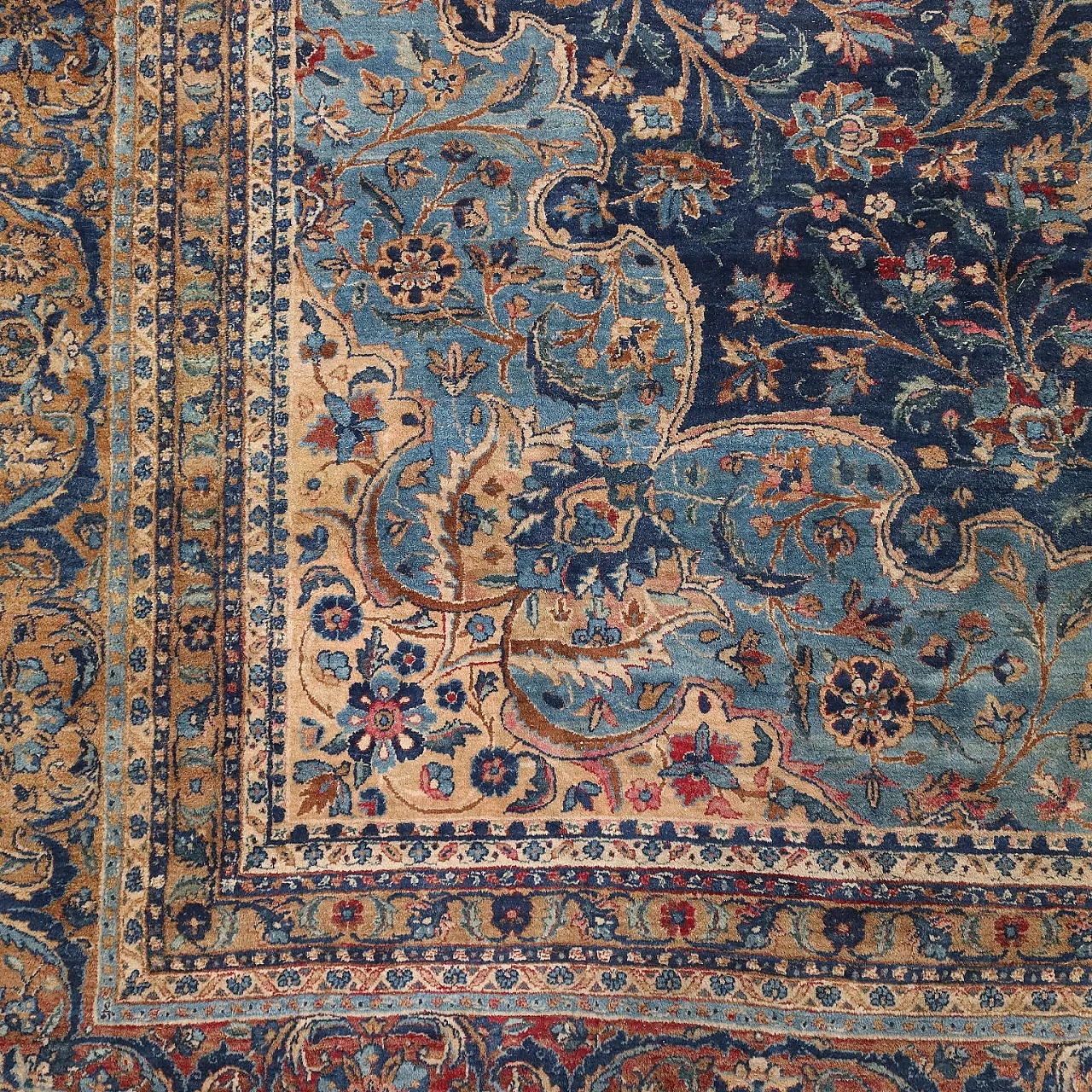Thin knot Mashad rug in cotton and wool 5
