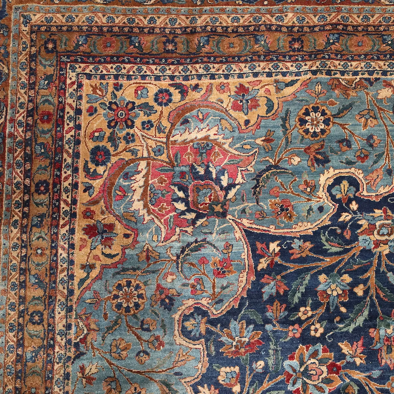 Thin knot Mashad rug in cotton and wool 7