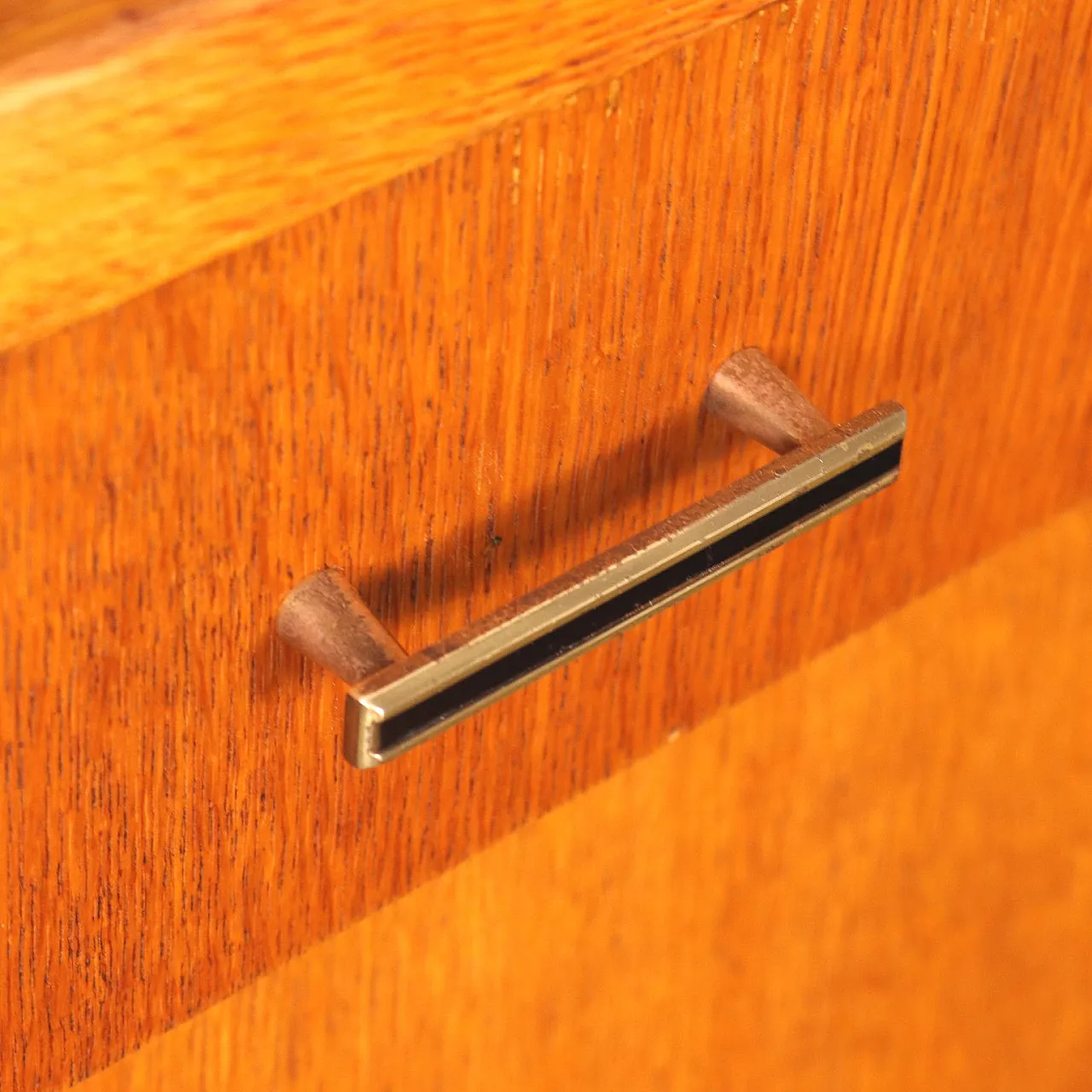 Oak veneered bookcase with sliding glass doors, 1950s 7