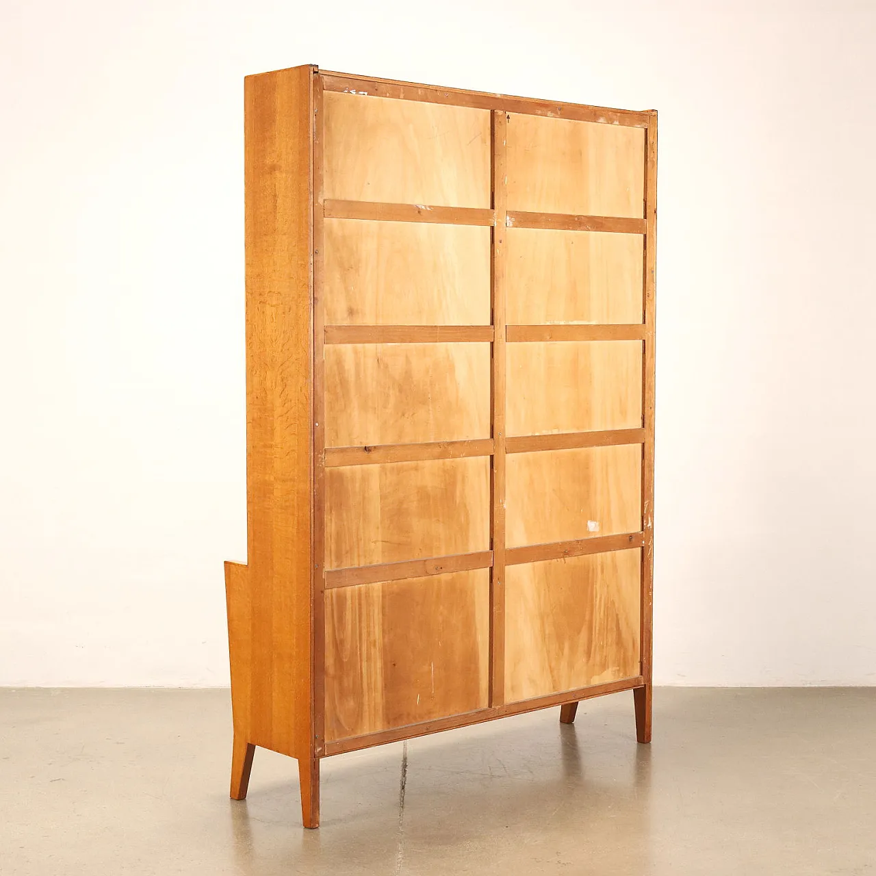 Oak veneered bookcase with sliding glass doors, 1950s 9