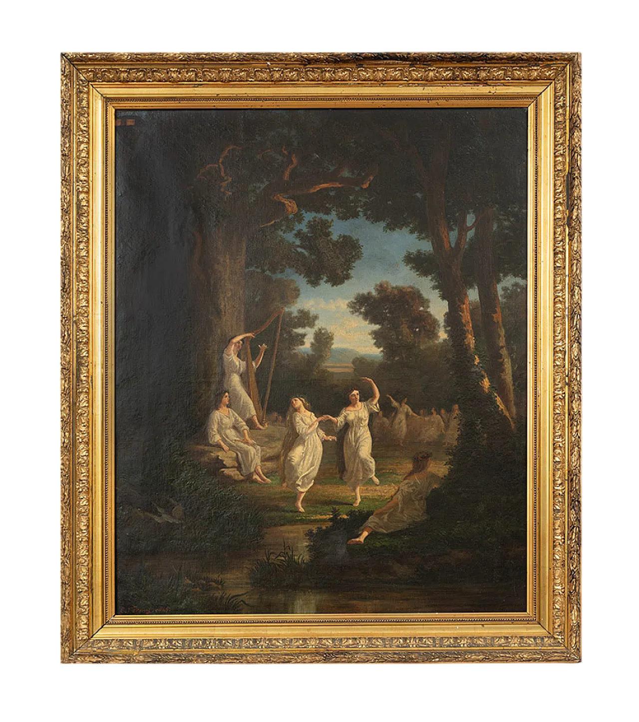Painting oil on neoclassical canvas signed C. Vergnes, 1866 8