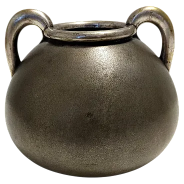 High-Quality Art Deco Burnished Silvered Brass Vase, 40s